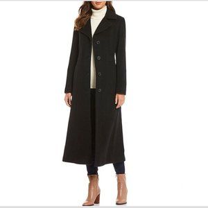 Anne Klein Wool & Cashmere Blend Single Breasted Maxi Coat, Black, Size 8 Petite